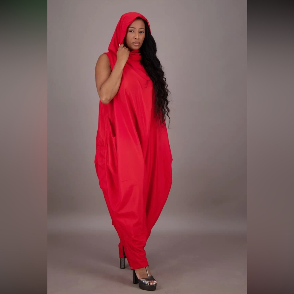 Advance Apparels Vibrant Red Sleeveless Draped Harem Jumpsuit